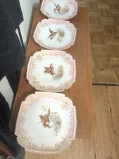  Victorian Limoges Set 4  Game Bird Pink B &D  Porcelain Plates  Hand Painted 