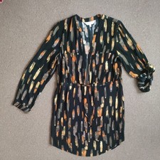 NWOT Apricot size 10 black orange viscose drawstring knee shirt dress 