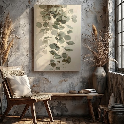 Canvas Wall Art a Vertical Strip of Pale Green and Gray Eucalyptus Leaves - Picture 5 of 6