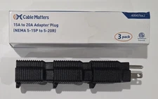 NEW 3 Pack Cable Matters 15A to 20A Adapter Plug 400076x3 NEMA 5-15P to 5-20R
