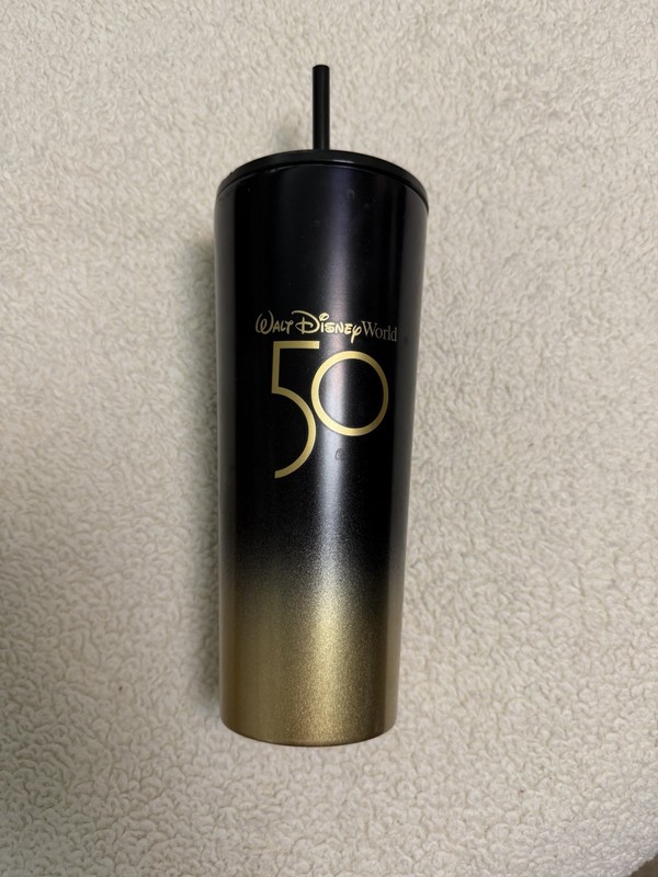 Starbucks Walt Disney World 50th Gradient Black Gold Tumbler 21 oz Lid Straw