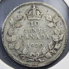 1920 Canada King George V Silver 10 Cents Coin