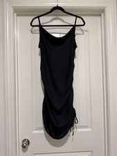 Express Women's Black Ruched Cowl Neck Spaghetti Strap Side Tie Dress Large