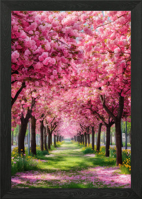 Cherry Blossom Tree Lined Path Framed Wall Art Poster Canvas Print Picture