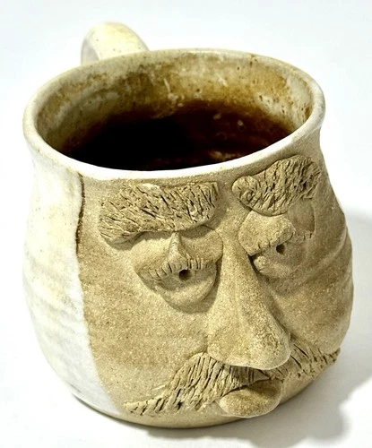 Signed Vintage Pottery Mug 1970’s Folk Art - Studio Art Funny/Ugly Face Mug