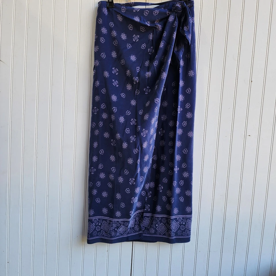 Maxi Falda De Colección DKNY Para Mujer Azul Marino 100% Seda Envolvente Corbata Geo Estampado Talla M Foto 3 de 4