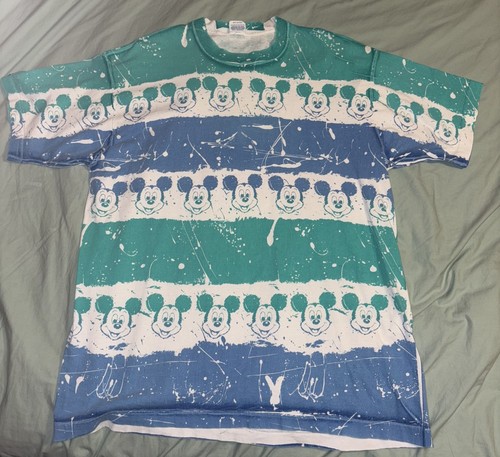 Vintage Mickey Mouse Shirt Tie Dye Disney 1990s Splatter OSFA Blue Green
