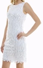 Nicole Miller Daphne Flower Sequin Bright White Cocktail Dress Midi Size 14 NWT