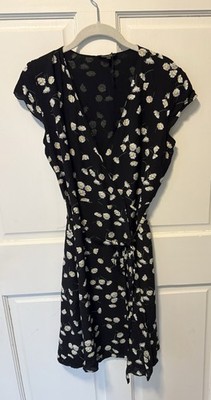 Massimo Dutti Black Floral Wrap Classic Women s Dress 38 6 S Small