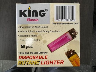 King Classic Disposable Butane Lighters Assorted Colors (50 Count) 1 Pack