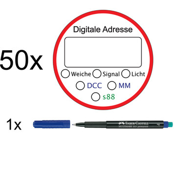 MoBa-Digital-Adressen-Aufkleber (50 Stück) inkl. Permanent Stift 0,6mm