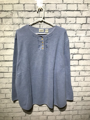 Classic Elements, Women 20-22W, Blue Long Sleeve Embroidered Detail Knit Sweater