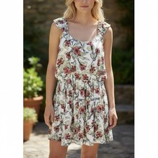 Free People Dress Size Large 14 L Floral Print Mini Sleeveless Drawstring Waist