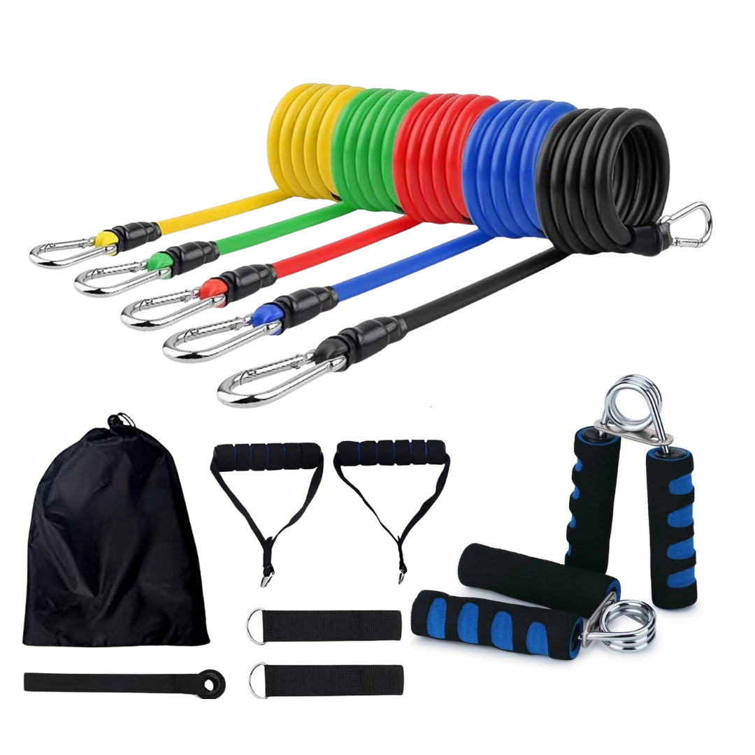 11PCS Resistance Bands Set Fitness Tubes Home Gym Workout Yoga Training Kit