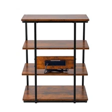 4-Tier 33x16x55in Height-Adjustable Wooden Shelves & LED Lights