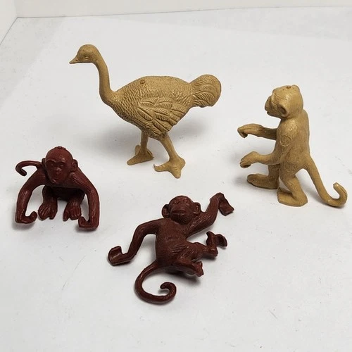 Marx MONKEYS & OSTRICH Vintage Plastic Jungle Circus / Small Animals Playsets