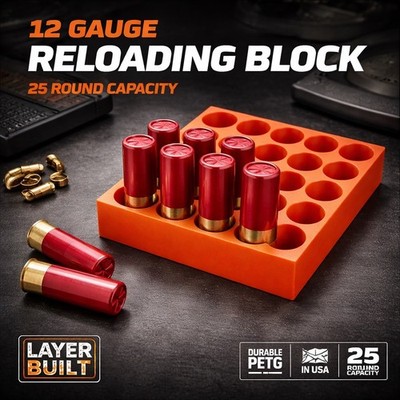 12 Gauge Shotgun Shell Reloading Block 25 Round  Orange Loader Tray Reloader