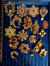 Lot 17 Rhinestone Brooch Pin Set Multicolor Crystal Floral Statement Jewelry