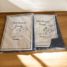 A.L. Ellis, Inc Vintage Mayflower Swag Curtains Navy Blue 80s 90s Home Decor NIP