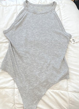 American Eagle Women s One-Piece Bodysuit Top, Gray Solid, Size XL Regular