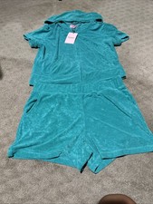Juicy Couture 2pc Teal Big Bling Terry Studded Hoodie Tracksuit. Sz L. NWT 