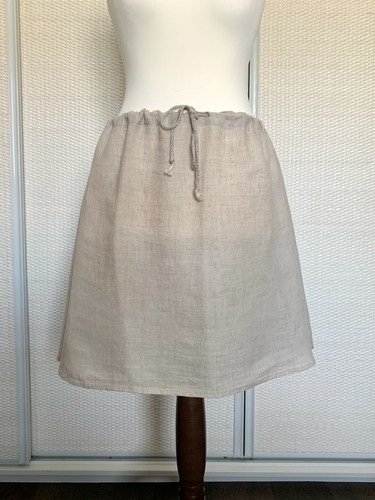 Natural Beige Linen A-Line Skirt, Gathered Adjustable Tie Waist, KnockKnockLinen - Picture 3 of 10