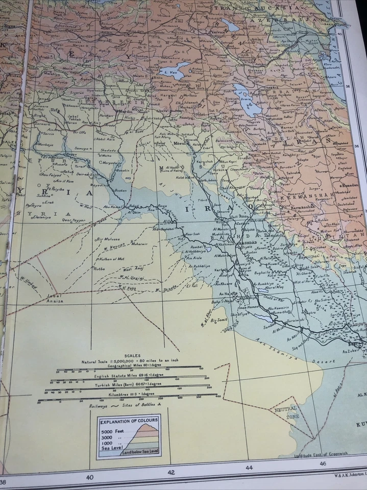 1943: Mapa del Cercano Oriente físico más grande que tamaño A3 impresión original vintage 48 C Foto 3 de 4