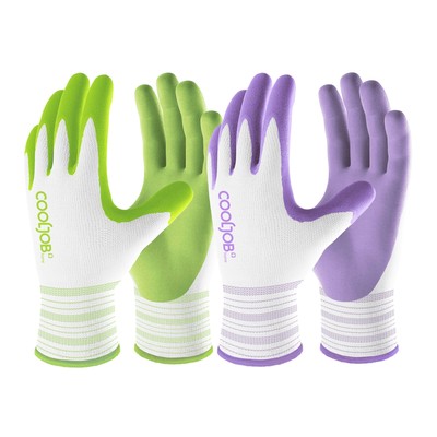 COOLJOB Gardening Gloves for Women Breathable Rubber Medium Purple & Green