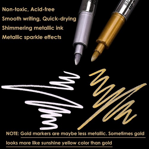 Metallic Markers Pens - Silver and Gold Paint Pens for Black Paper Glass Rock... - Picture 2 of 8
