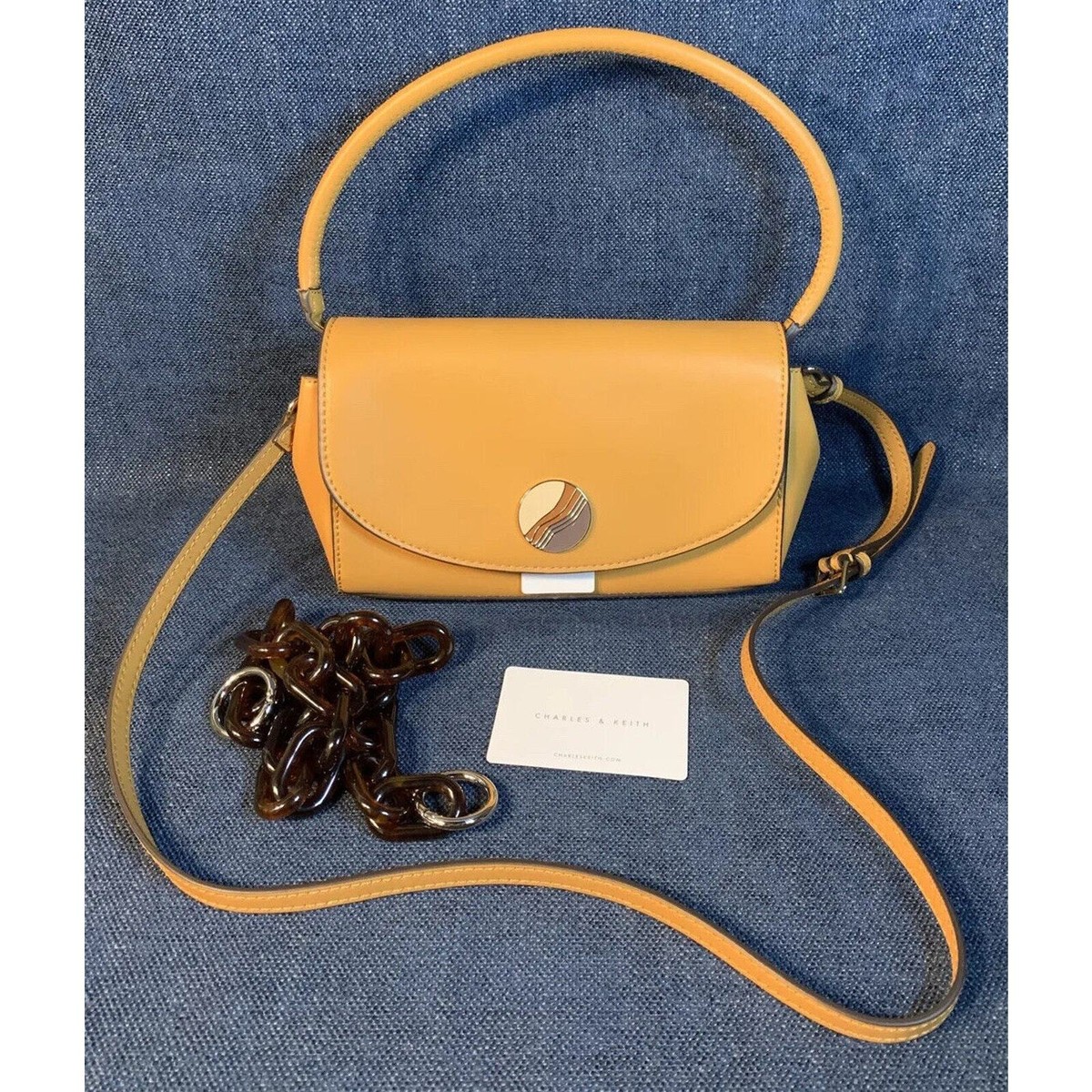 Charles Keith Mini Shoulder Bag in Caramel Top Handle Strap