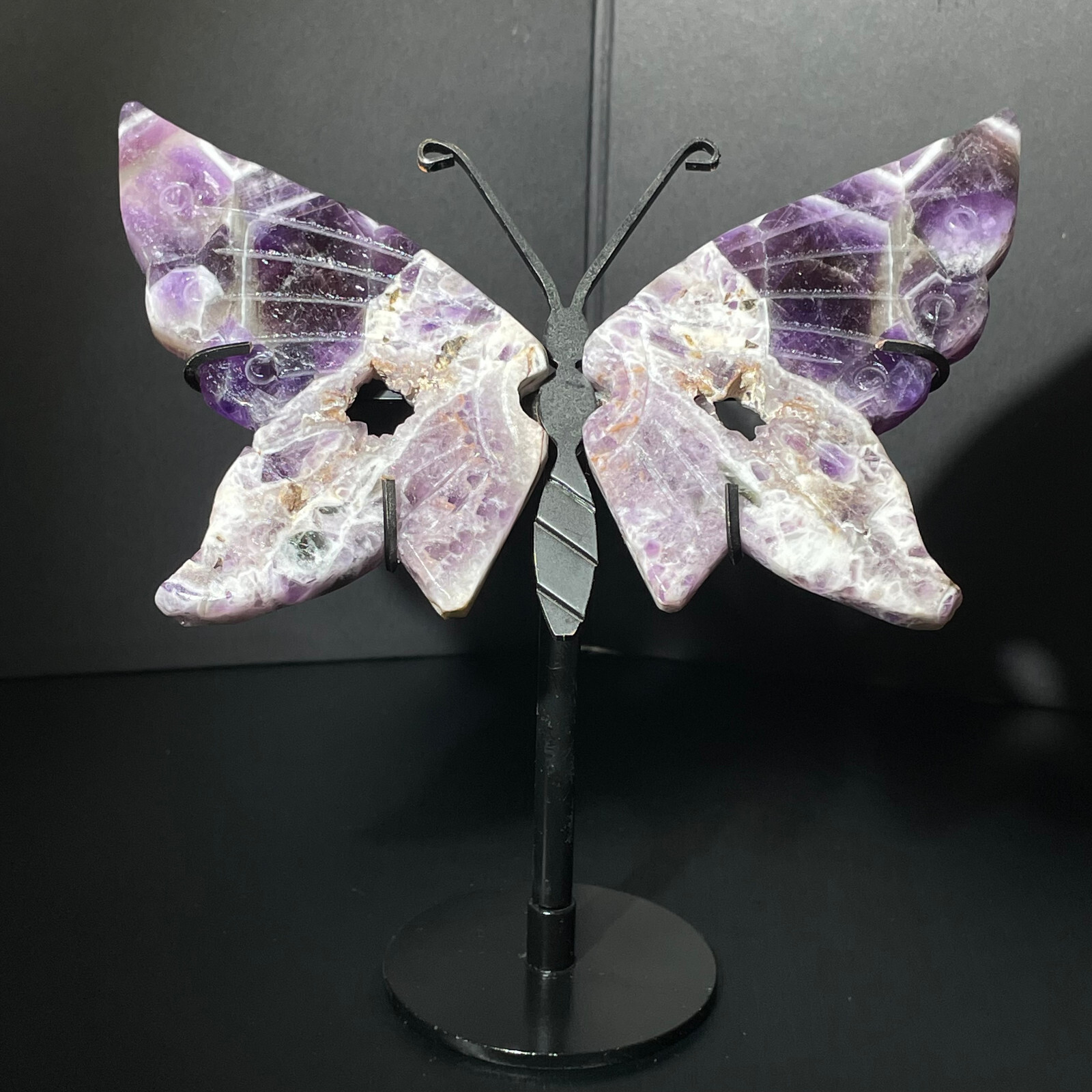 Natural Dream Amethyst Butterfly Carved Reiki Quartz Crystal Skull Gift 291g