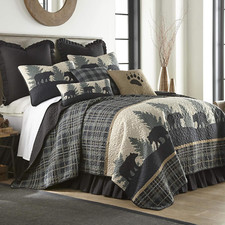 Bear Walk Plaid King Bedding Set - Quilt 2 Pillow Shams - Machine Washable