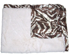Cocalo Couture Cream Brown Zebra Print Baby Blanket Satin Plush Furry 30x40"
