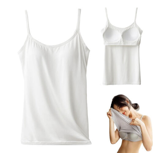 Long Cami With Built In Shelf Bra Adjustable Strap Women Layering Basic Tank Top