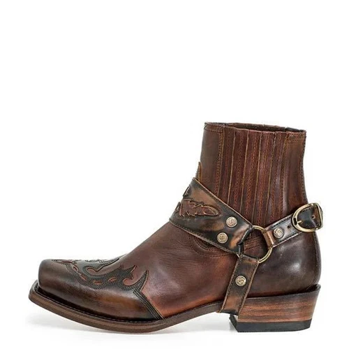 Retro Para hombres Botas de Motocicleta Punta Cuadrada Vaquero Botas Cortas Caballo Equipo Botas Reino Unido - Imagen 10 de 28