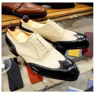 Premium Quality Handmade Two Tone Leather Brogue Dress Wingtip Spectators Shoes