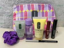 CLINIQUE 7 Piece Gift Set Moisturizing Lotion Soap Quickliner Hair Scrunchie NEW