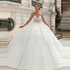 Elegant Ball Wedding Dresses Lace Applique O-Nekc A-Line Bridal Gowns Train