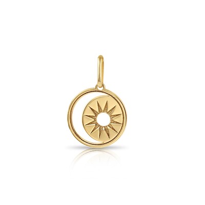 14K Real Solid Yellow Gold Star & Crescent Medallion Pendant Charm Necklace 18in