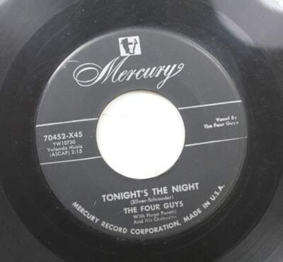 50'S & 60'S 45 The Four Guys - Tonight'S The Night / Not As A Stranger On Mercur