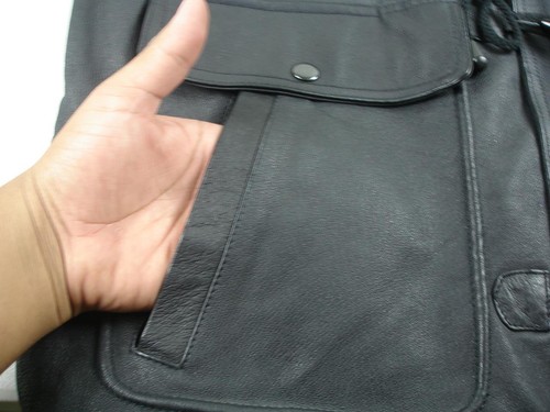 Men's L XL Wilsons Black Leather Duffle Toggle Coat Parka Hooded Insulated Long - Picture 11 of 21