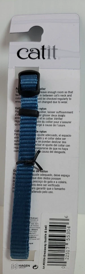 Catit Blue Cat Collar with Bell Adjustable Nylon Collar Breakaway 8-13” - Image 2 of 4