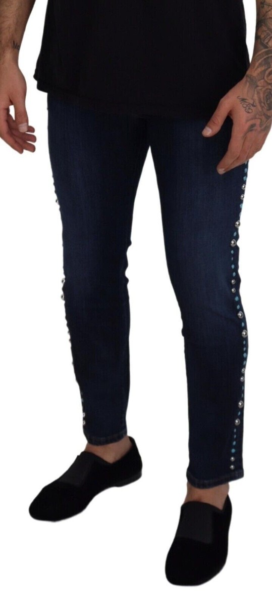 DOLCE & GABBANA Jeans Blue Cotton Studded Low Waist Denim IT48/W34