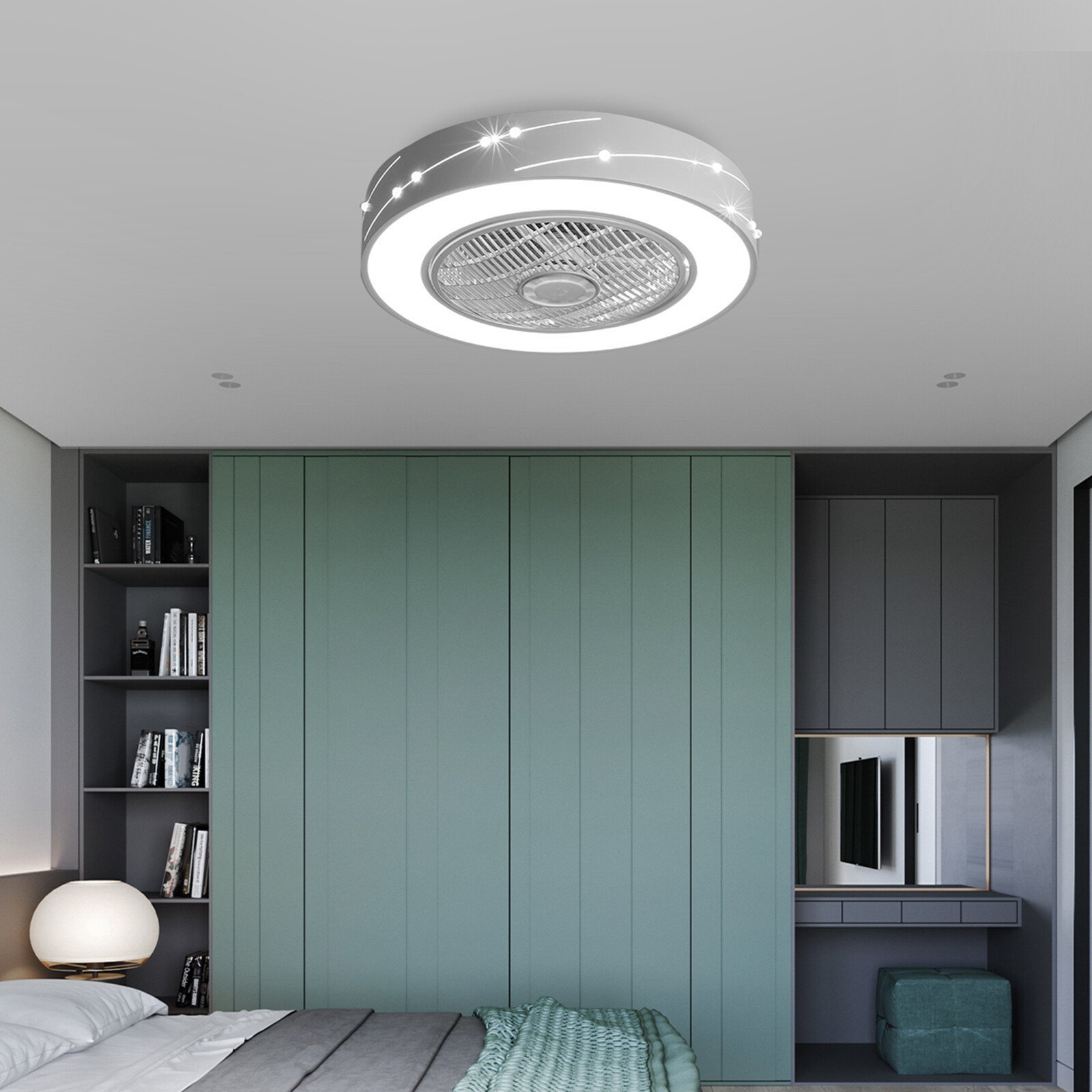 Modern LED Ceiling Fan Light Dimmbale Invisible Blades 3 Wind Speeds Fan Lamp