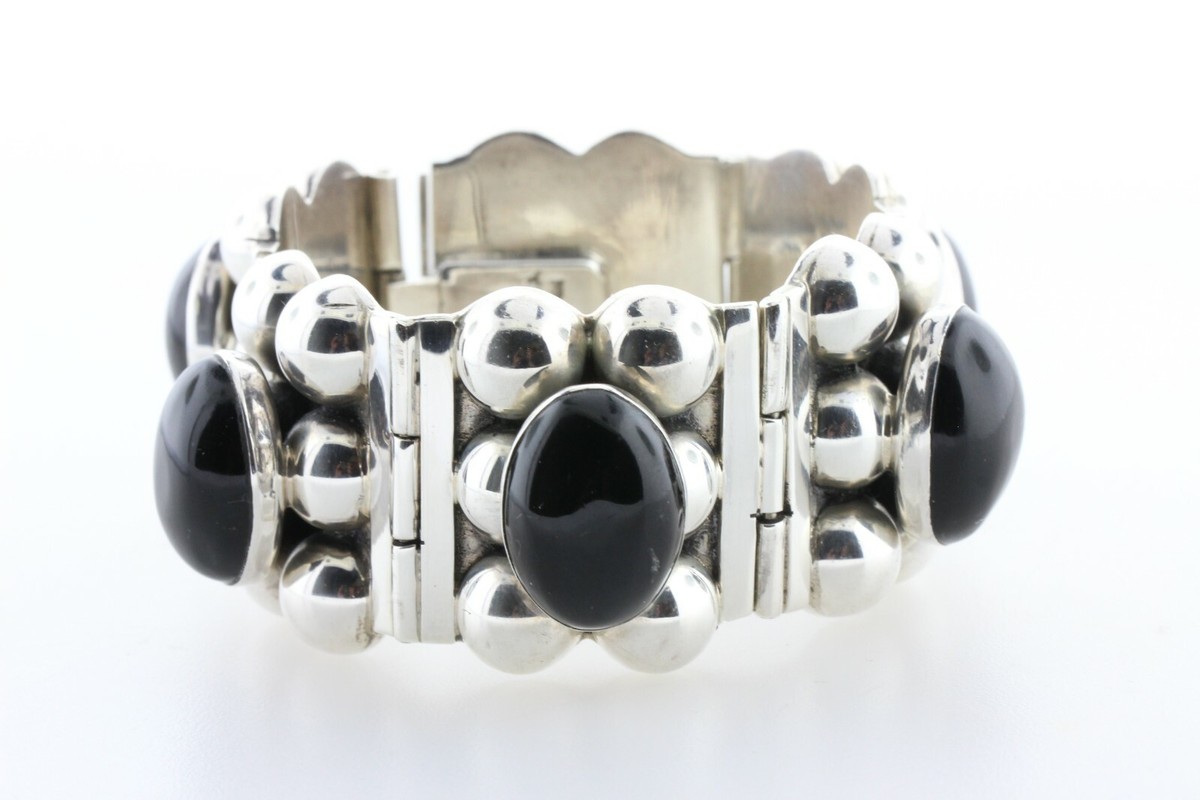 Mexico TJ-54 Sterling Silver 925 31MM WIDE Hinged Onyx Bead Ball