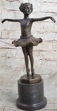 HOT CAST BRONZE & MARBLE FIGURINE GIRL BALLERINA - SIGNED SCULPTURE HOME DECOR
