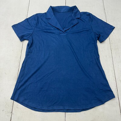 Rapbin Dark Blue Short Sleeve Collared V Neck Shirt Women's Size Large NEW