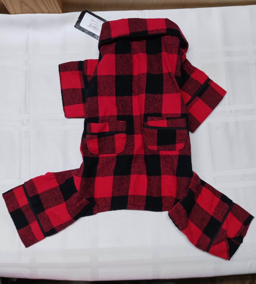 FabDog Buffalo Check Dog Flannel PJ/Red,Black Size 10