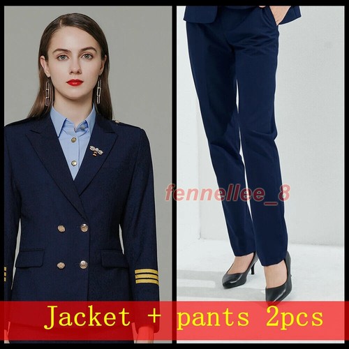 Women's Pilot Uniform Flight Captain Blazer Coat Formal Flight Attendant Costume - Picture 24 of 30