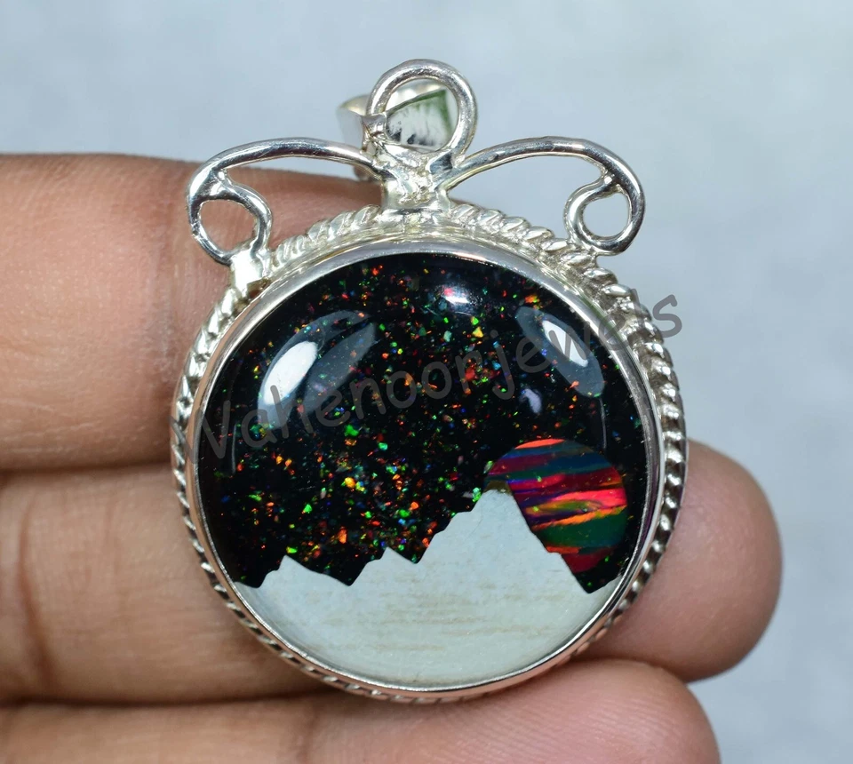 Colgante de Plata de Ley 925 51.05 Ct Montaña Amanecer Único Pandant Ver Video Foto 3 de 4